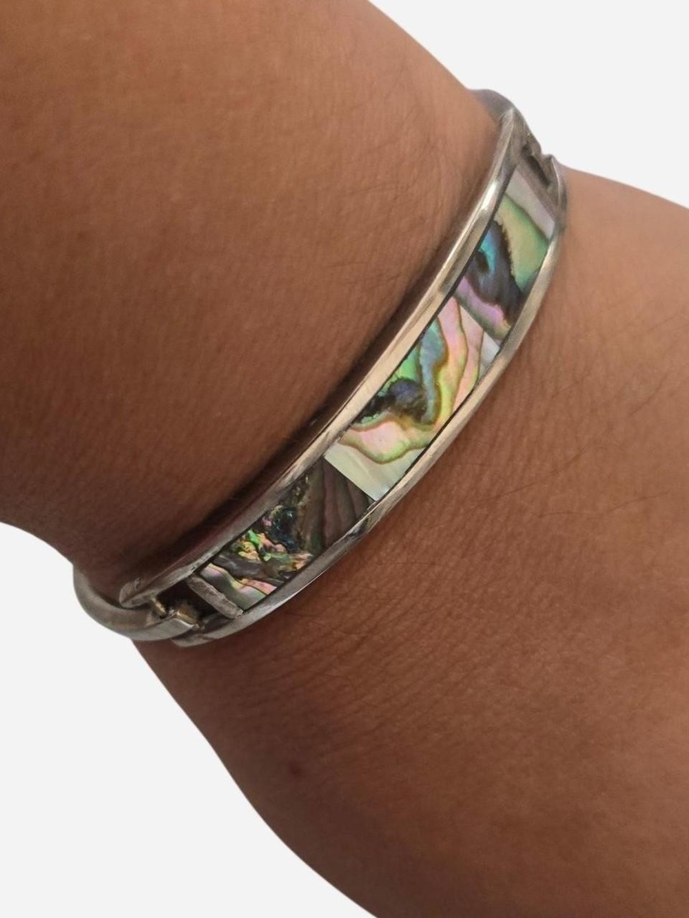Abalone And Alpaca Silver Hinge Bangle